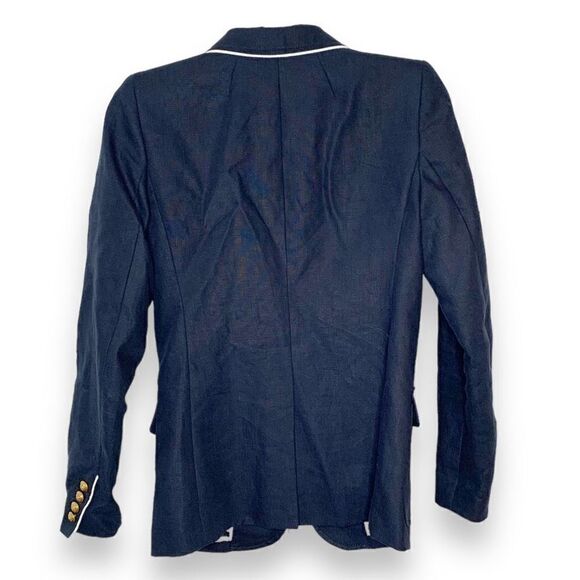 J. Crew Rhodes Navy Blue Blazer 100% Linen Nautical Crest Gold Buttons Size 00 - Picture 5 of 12